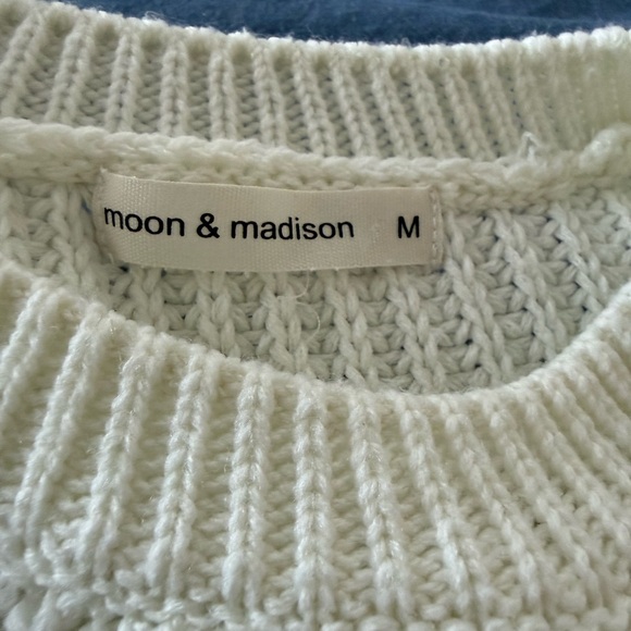 moon & madison Cream and Navy Cropped Sweater - Picture 2 of 7
